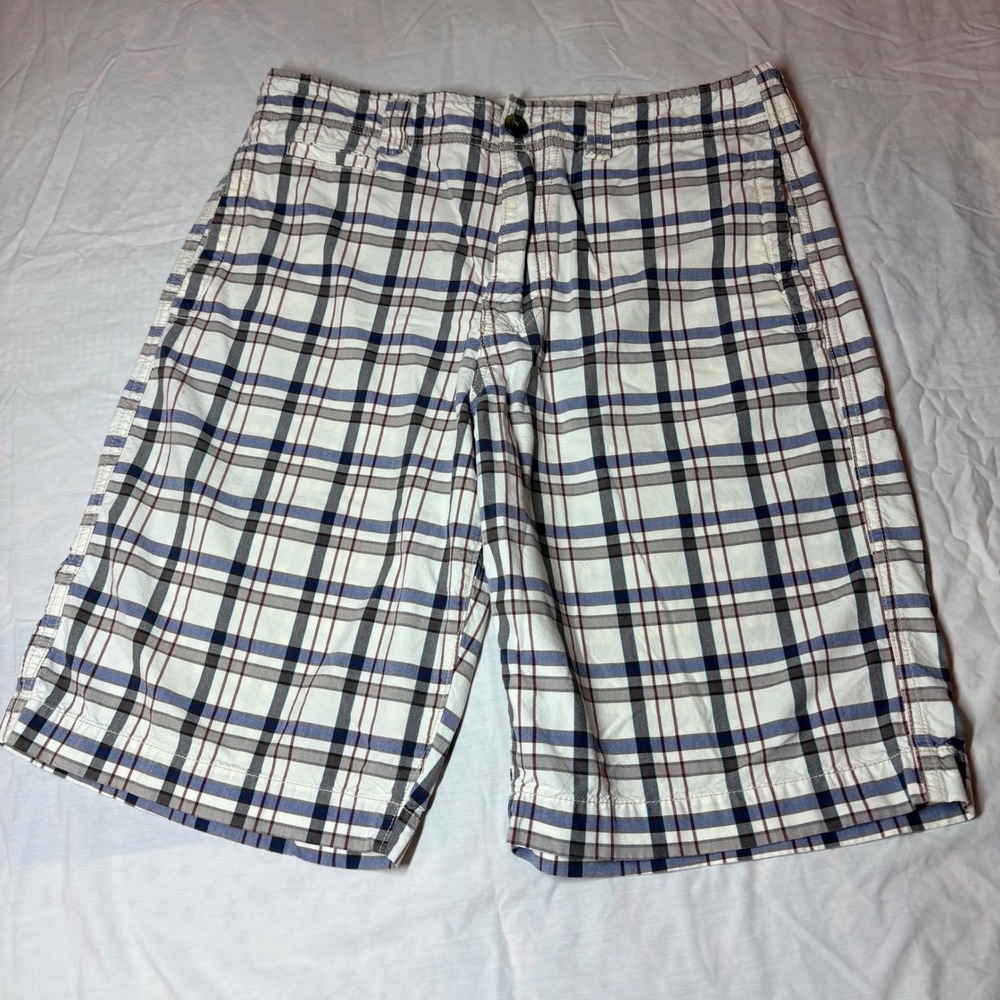 American Eagle Outfitters Mens Plaid Shorts‎ Blue Brown Longer Length Size 32 - Picture 2 of 9